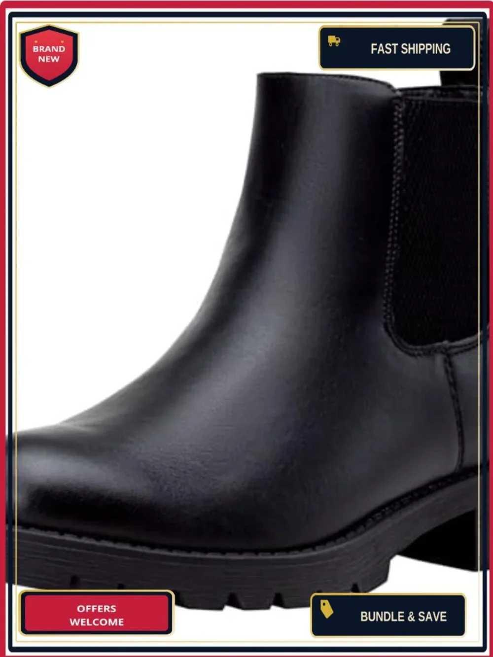 Women's Chelsea Ankle Boots Faux Leather Pull-On Low Heel Booties, Round Toe,